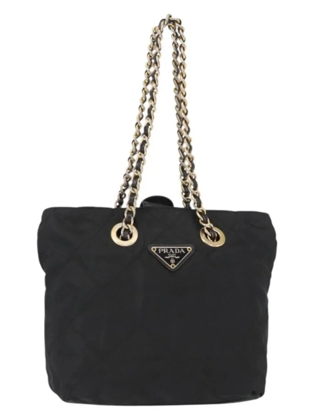 PRADA Chain Hand Bag Nylon Black Gold Auth bs31172 - Picture 2 of 16